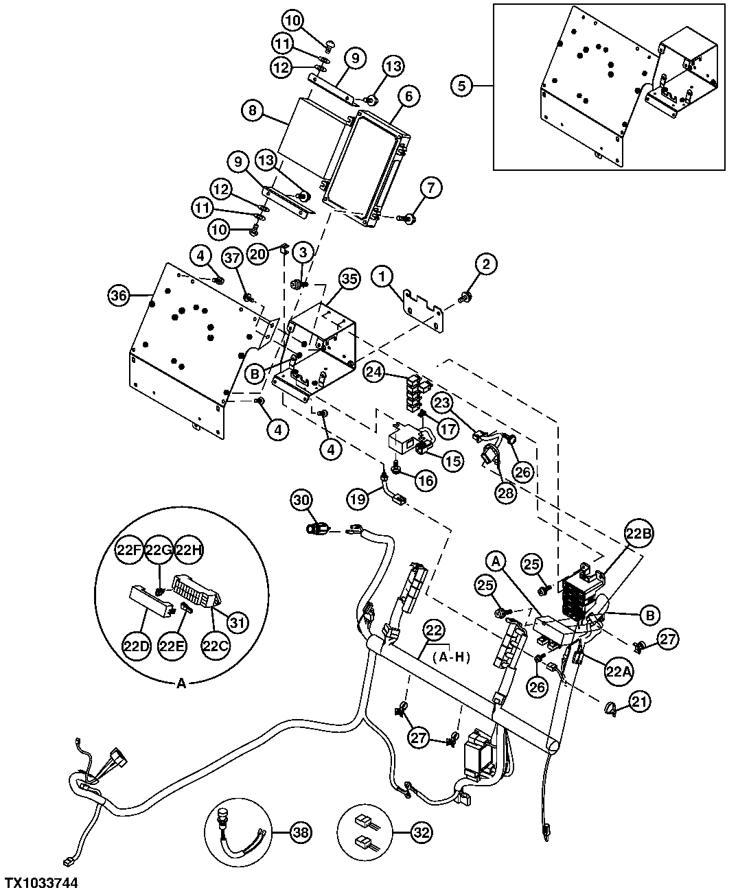 Схема запчастей John Deere 25CLC RTS - 77 - CONTROLLER, FUSES AND WIRING HARNESS 1674 WIRING HARNESS & SWITCHES (IF NOT INCLUDED ELSEWHERE)