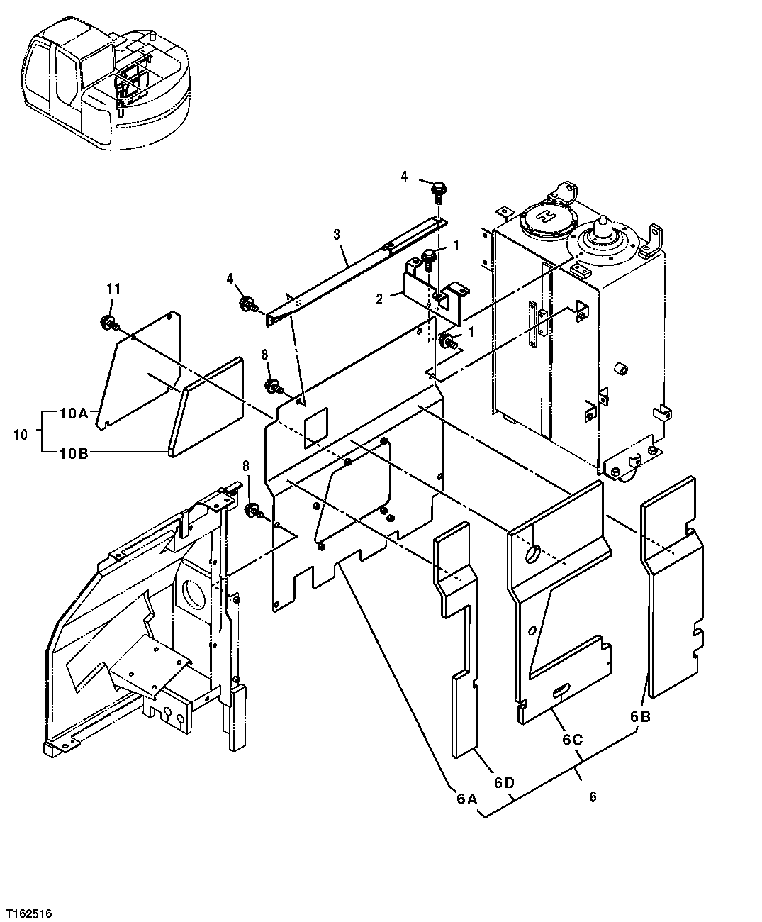 Схема запчастей John Deere 25CLC RTS - 127 - ENGINE COMPARTMENT PANELING (SN -062992) 1910 HOOD OR ENGINE ENCLOSURE