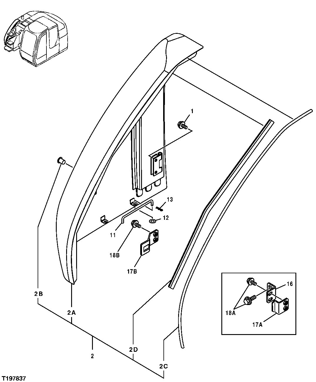 Схема запчастей John Deere 25CLC RTS - 130 - RIGHT FRONT SIDE COVER 1910 HOOD OR ENGINE ENCLOSURE