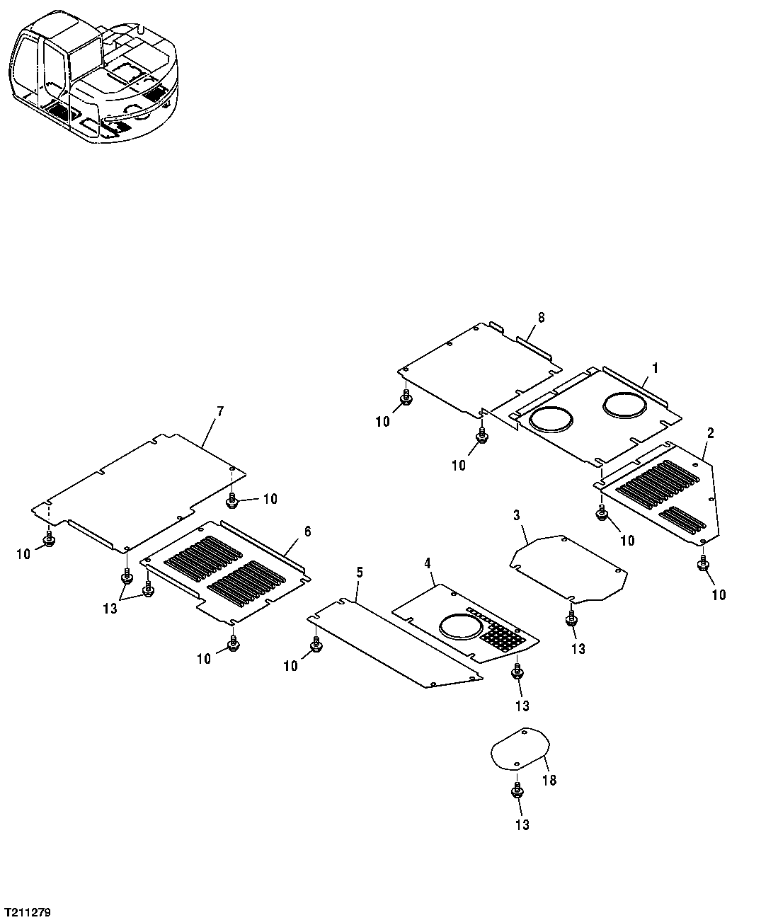 Схема запчастей John Deere 25CLC RTS - 132 - BOTTOM PROTECTION COVER 1910 HOOD OR ENGINE ENCLOSURE