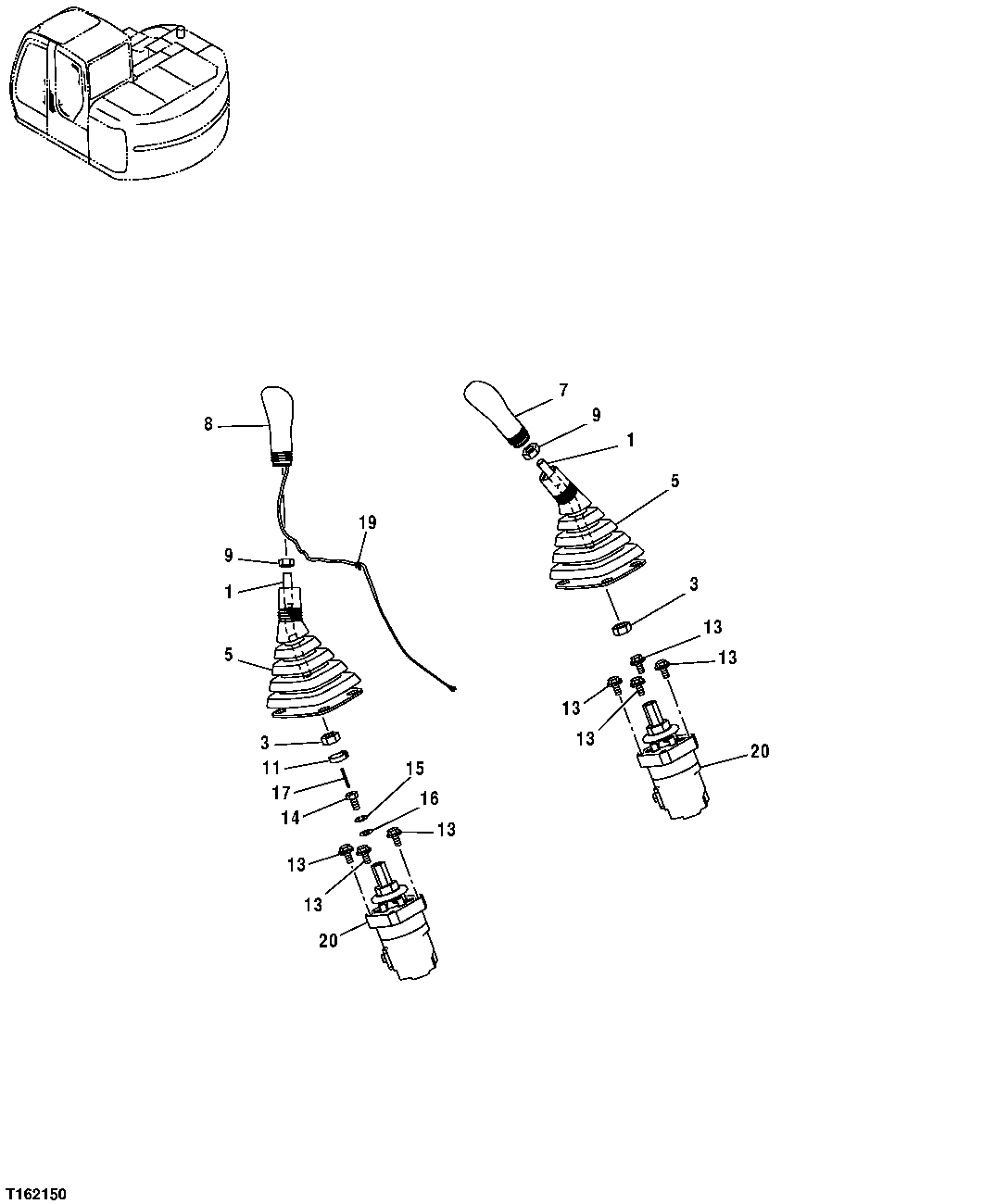 Схема запчастей John Deere 25CLC RTS - 167 - PILOT CONTROLLERS 3315 CONTROLS LINKAGE