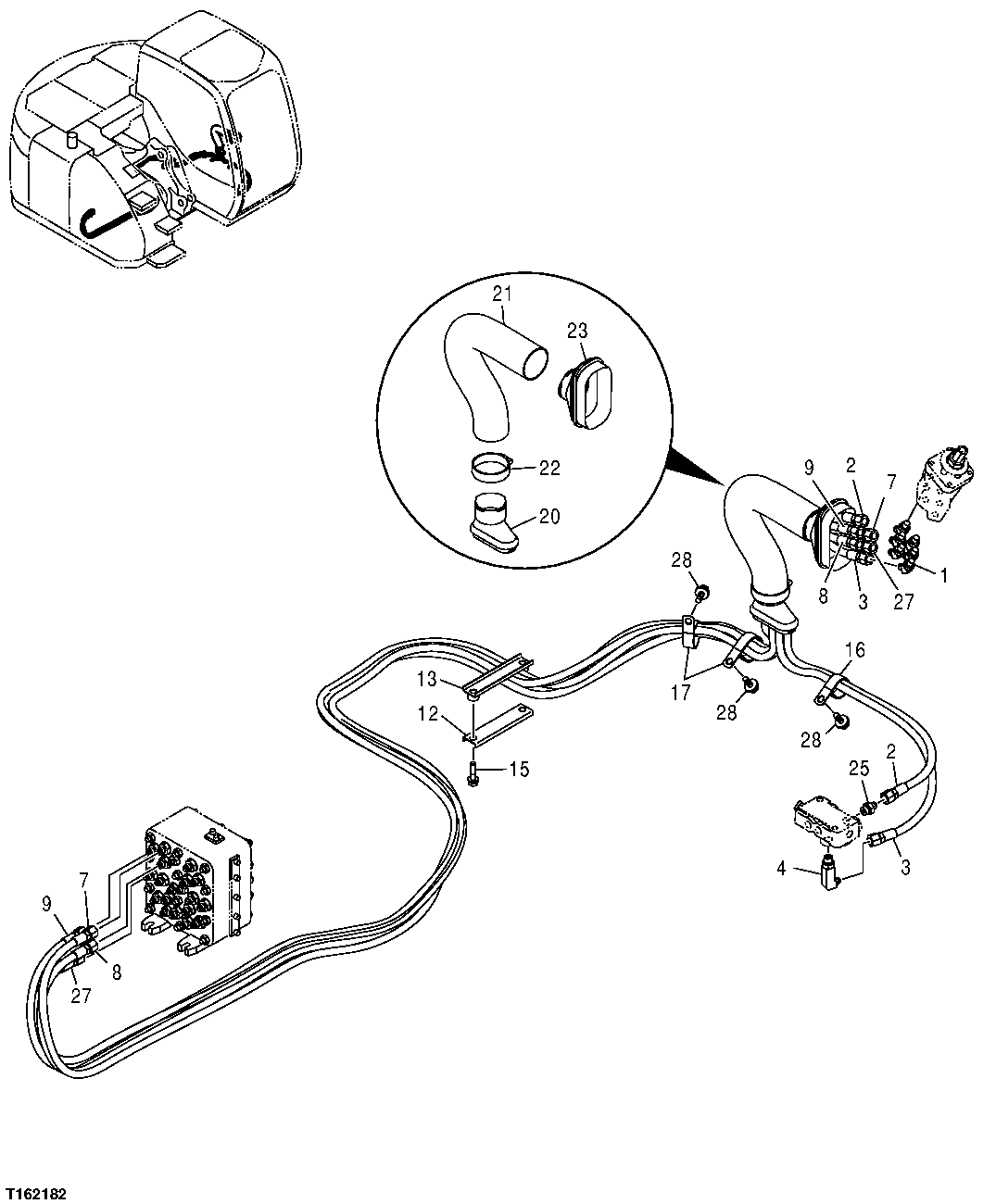 Схема запчастей John Deere 25CLC RTS - 234 - PILOT HYDRAULIC LINES (PILOT SIGNAL MANIFOLD TO PILOT CONTROLLER) 3363 LINES, HOSES AND FITTINGS