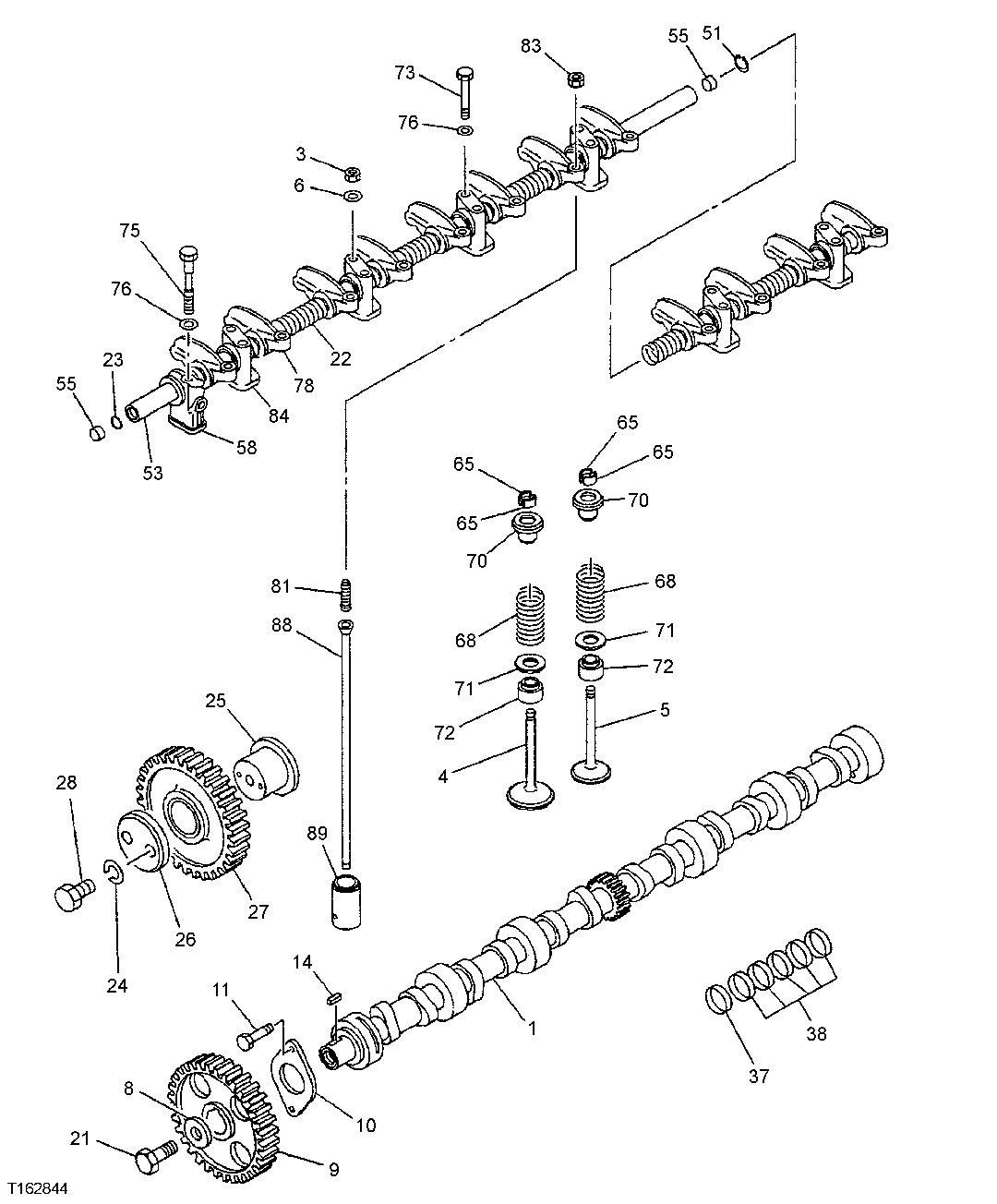 Схема запчастей John Deere 35D - 26 - Valve Actuating System 0402 CAMSHAFT AND VALVE ACTUATING MEANS
