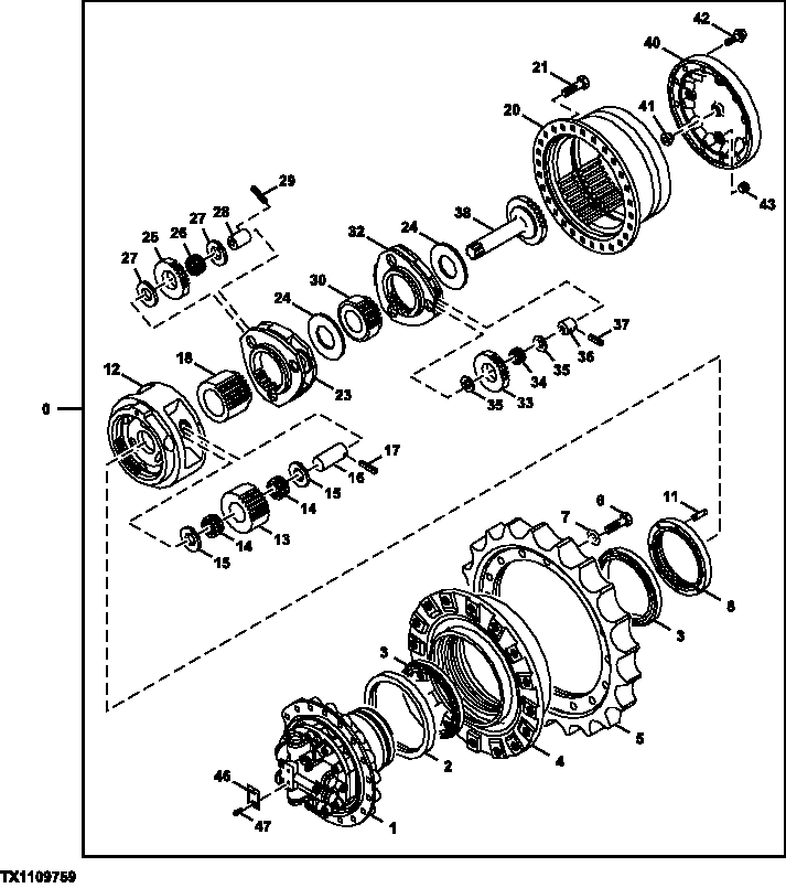 Схема запчастей John Deere 35D - 18 - PROPEL GEARBOX COMPONENTS 0267 HYDRAULIC DRIVE MOTOR