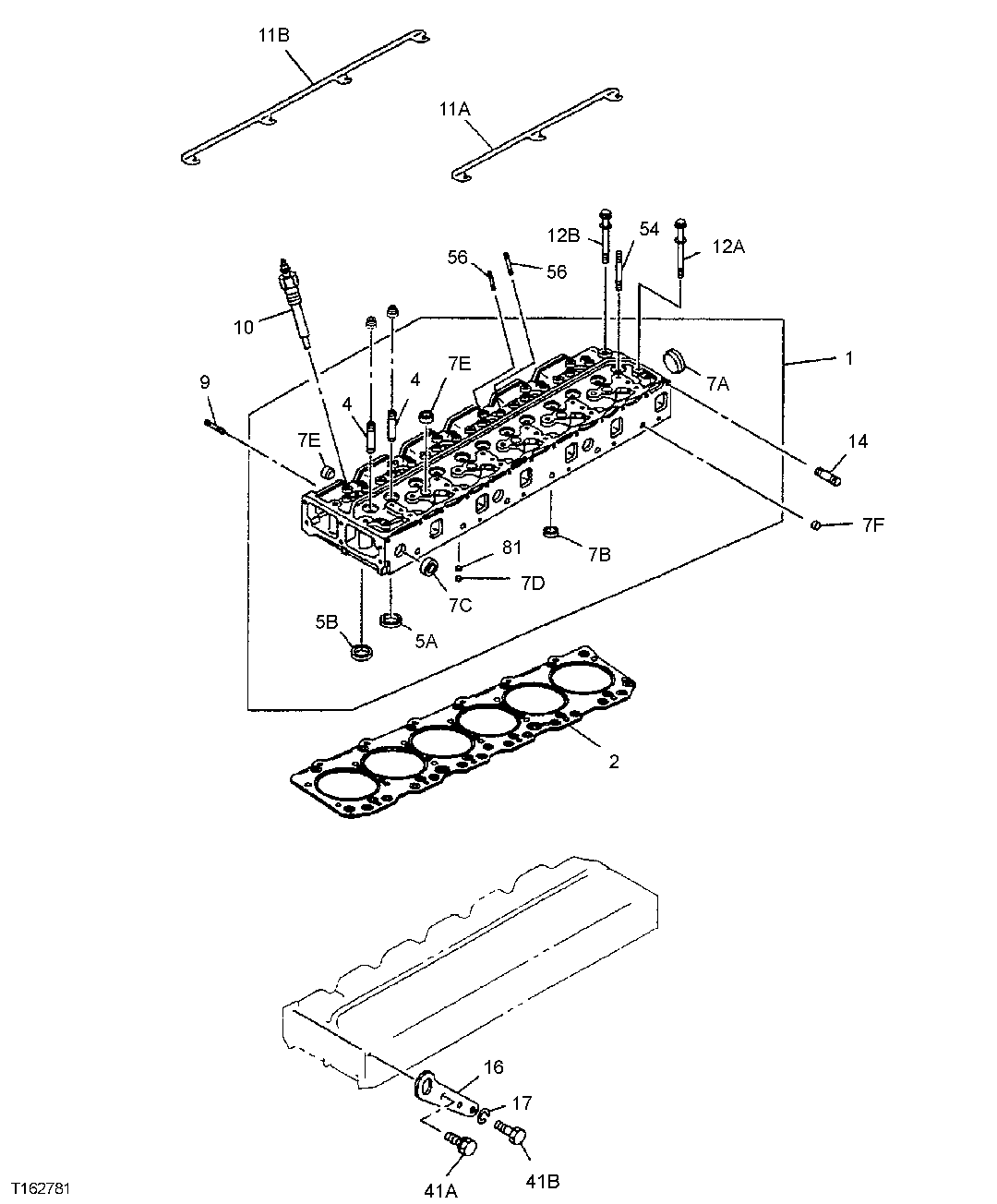 Схема запчастей John Deere 35D - 37 - CYLINDER HEAD, HEAD GASKET AND VALVES 0409 CYLINDER HEAD, VALVES, AND EXHAUST VALVE BRAKE