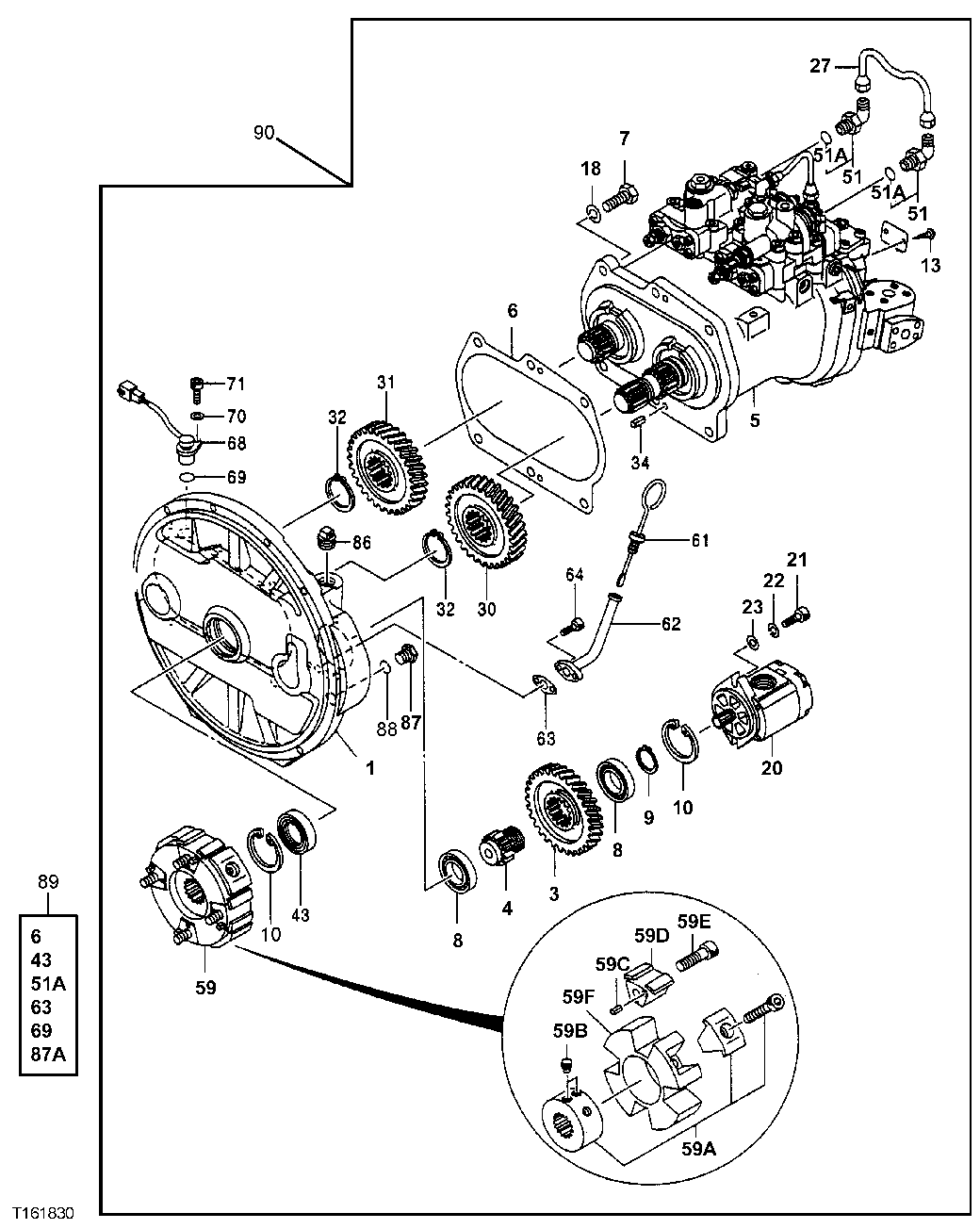 Схема запчастей John Deere 35D - 209 - HYDRAULIC PUMP DRIVE COMPONENTS 3361 HYDRAULIC PUMP