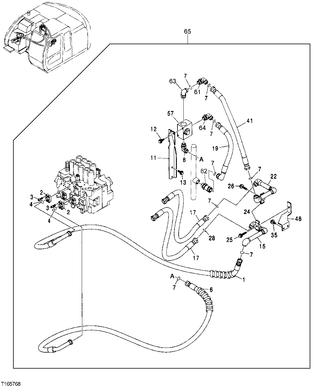 Схема запчастей John Deere 35D - 252 - AUXILIARY HYDRAULIC KITS 3363 LINES, HOSES, AND FITTINGS
