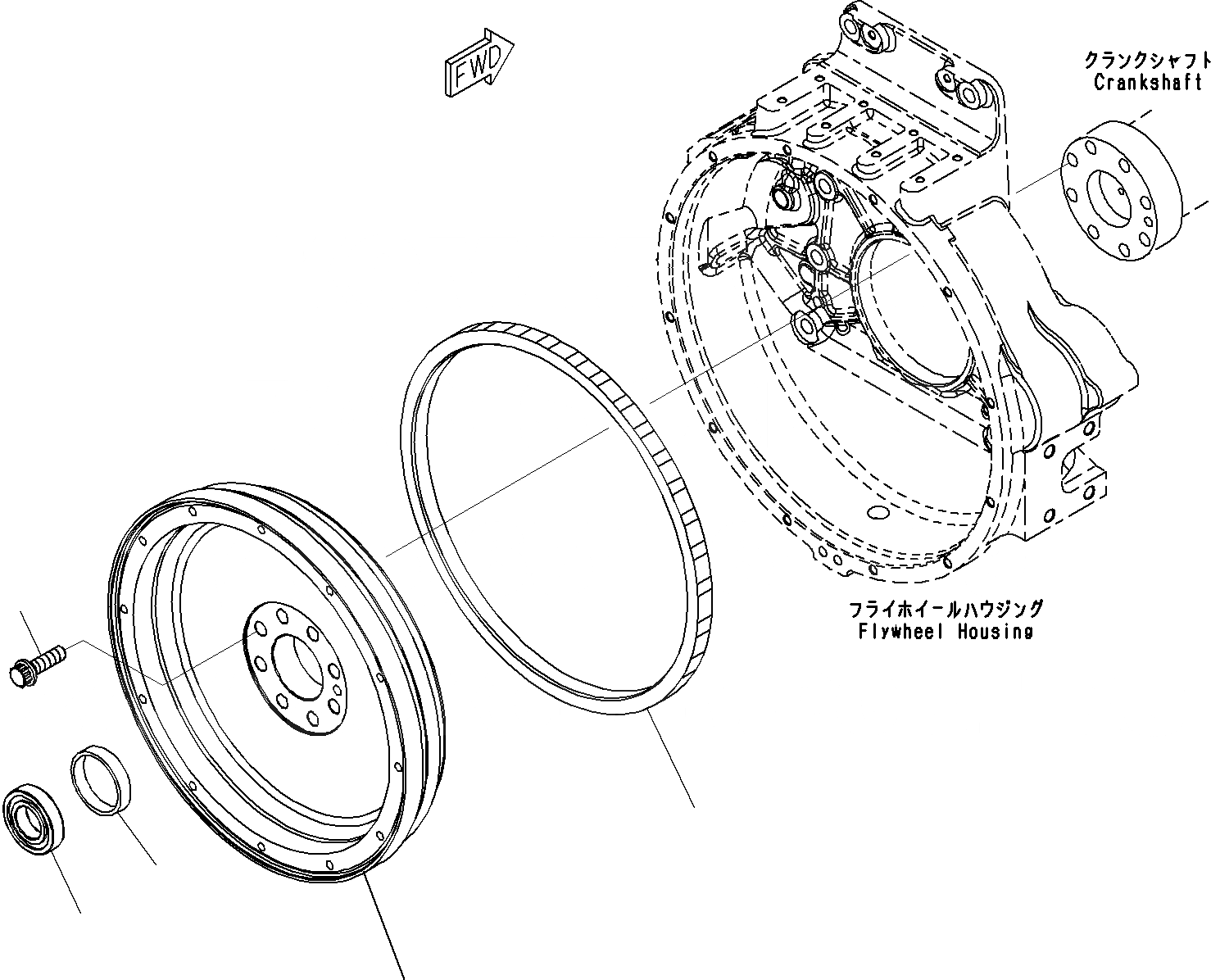 Схема запчастей Komatsu SAA6D140E-5D - МАХОВИК(№-) ДВИГАТЕЛЬ КАРТЕР МАХОВИКА И МАХОВИК