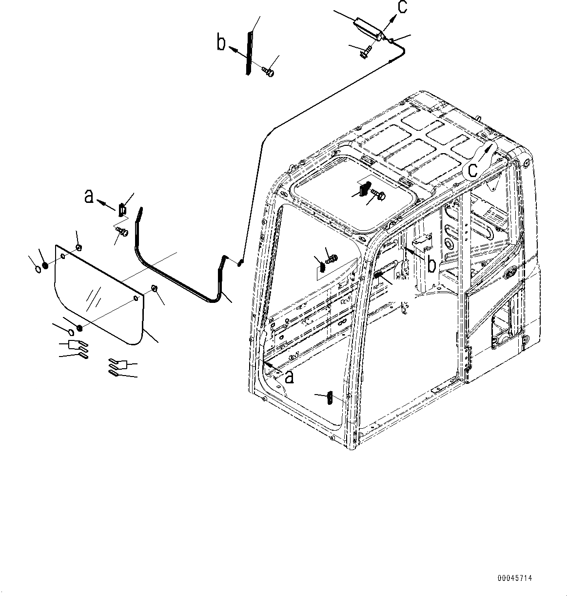 Схема запчастей Komatsu PC300-8 - КАБИНА, ПЕРЕДН. НИЖН. ОКНА (№-) КАБИНА, ЕС ARRANGEMENT, С KOMTRAX