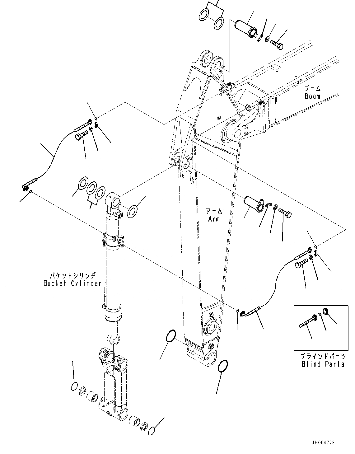 Схема запчастей Komatsu PC300-8 - РУКОЯТЬ, ПАТРУБКИ ЦИЛИНДРА КОВША И ПАЛЕЦ (№7-) РУКОЯТЬ, БЕЗ РУКОЯТЬ, ЧАС. СМАЗКА INTERVAL, ИНДОНЕЗИЯ