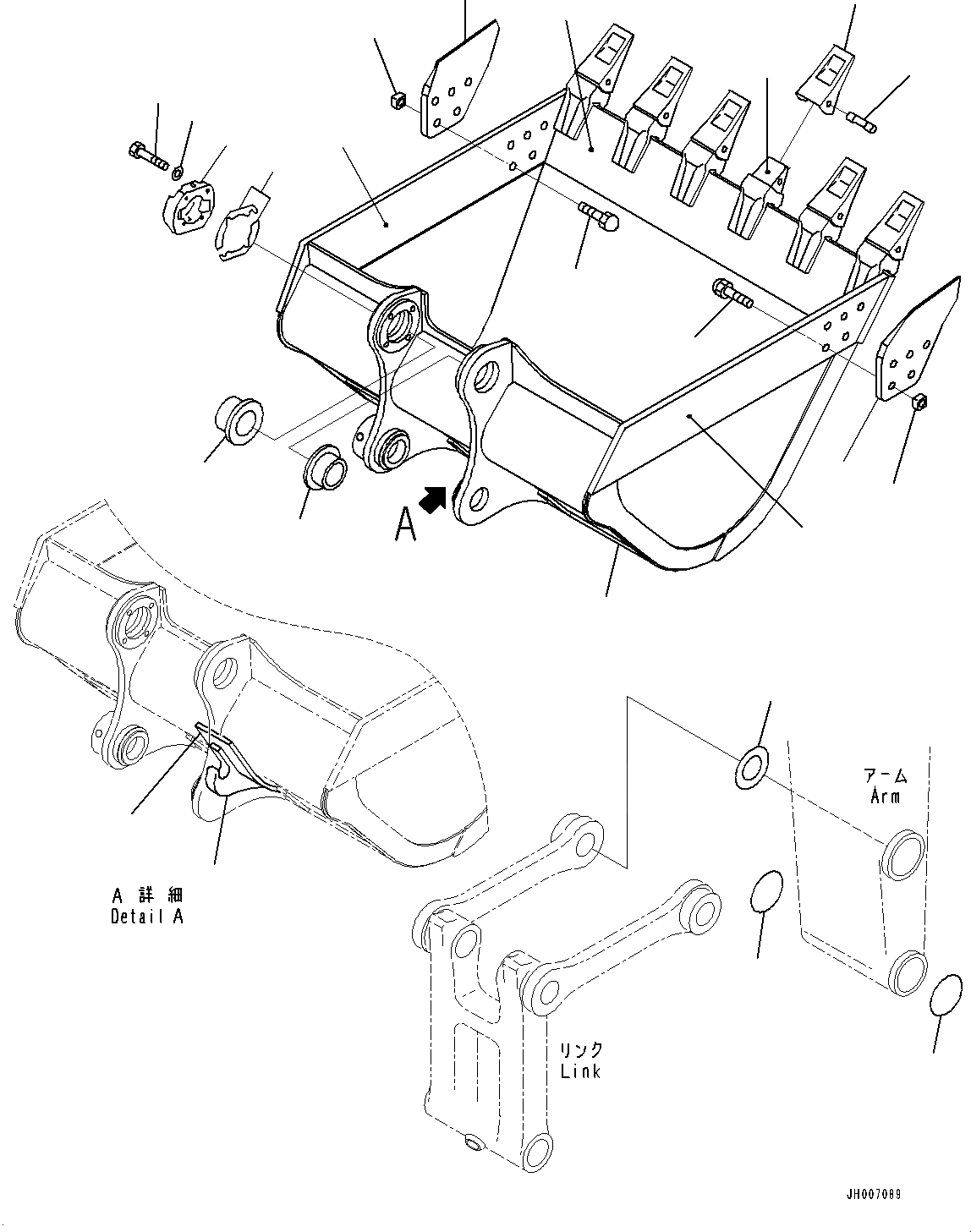 Схема запчастей Komatsu PC300-8 - ЭКСКАВАТ. КОВШ, (/) (№7-) ЭКСКАВАТ. КОВШ, .M, MM ШИР., ГОРИЗОНТАЛЬН. ПАЛЕЦ, THRUST ADJUSTMENT, С ПОДЪЕМ КРЮК, PROVISION ДЛЯ БОКОРЕЗЫ