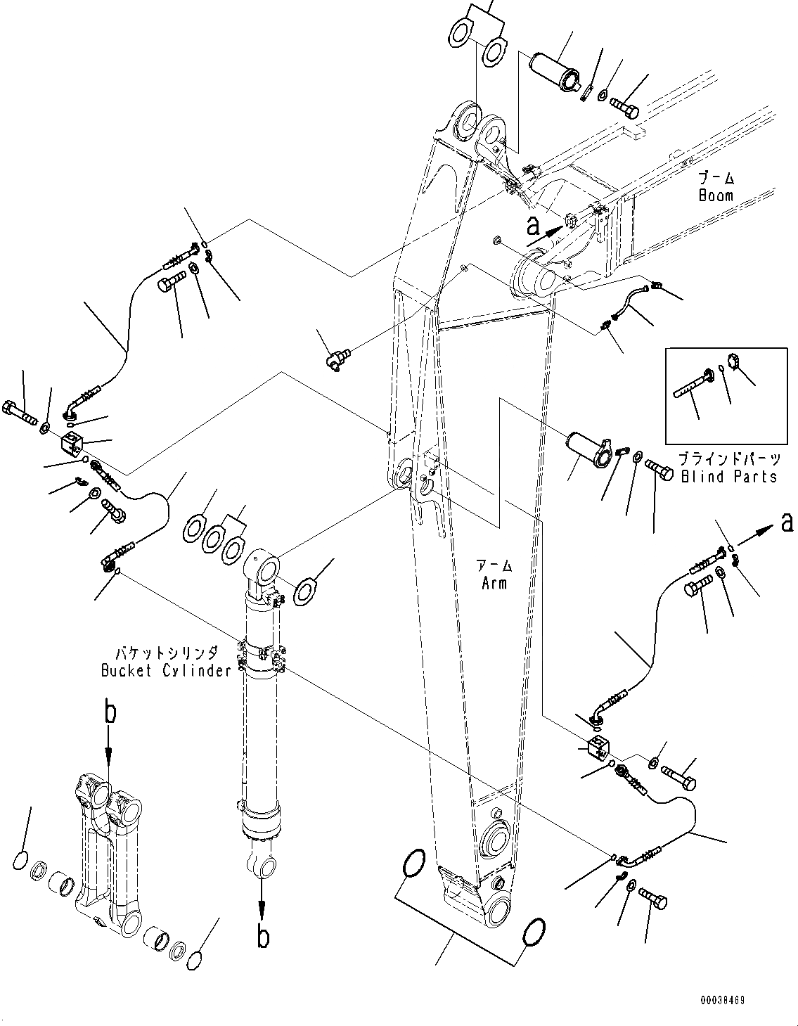 Схема запчастей Komatsu PC300LC-8 - РУКОЯТЬ, ПАТРУБКИ ЦИЛИНДРА КОВША И ПАЛЕЦ (№-) РУКОЯТЬ, MM