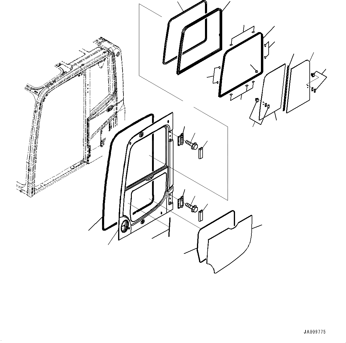 Схема запчастей Komatsu PC130-8 - КАБИНА, ДВЕРЬ (№899-) КАБИНА, КАБИНА ROPS, ПРАВ. И ЗАДН. ФИКС. ОКНА, БЕЗ AM-FM РАДИО, KOMTRAX