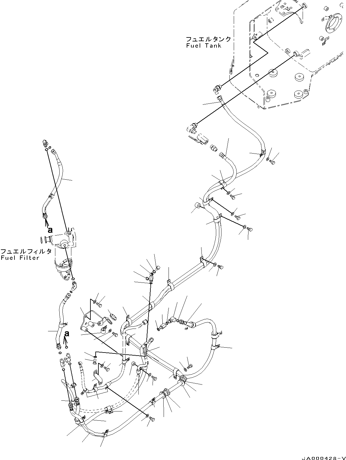 Схема запчастей Komatsu D39PX-22 - ТОПЛИВОПРОВОД., ТРУБЫ (№-) ТОПЛИВОПРОВОД., БЕЗ EXTRA BAD ТОПЛИВН. И ПЛОХ. ТОПЛИВО СПЕЦ-ЯIFICATION, ВОДН.+DUST, ДОПОЛН. ФИЛЬТР.