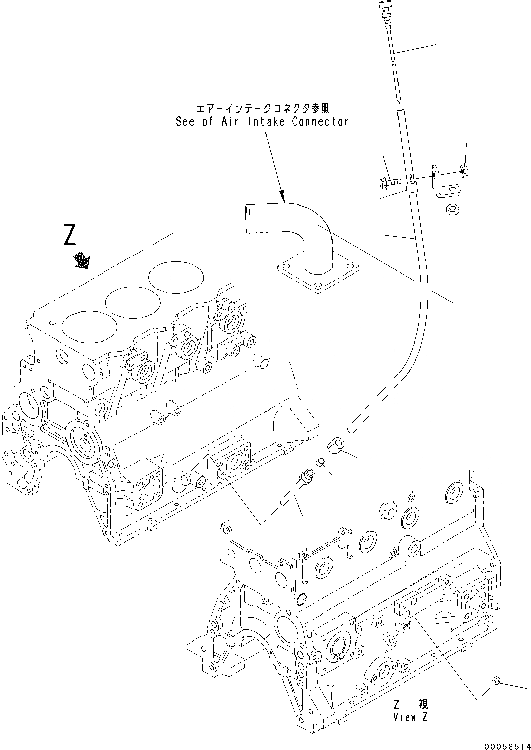 Схема запчастей Komatsu SAA4D95LE-5 - ДВИГАТЕЛЬ МАСЛ. ЩУП B ДВИГАТЕЛЬ БЛОК ЦИЛИНДРОВ И ITS КОМПОНЕНТЫ