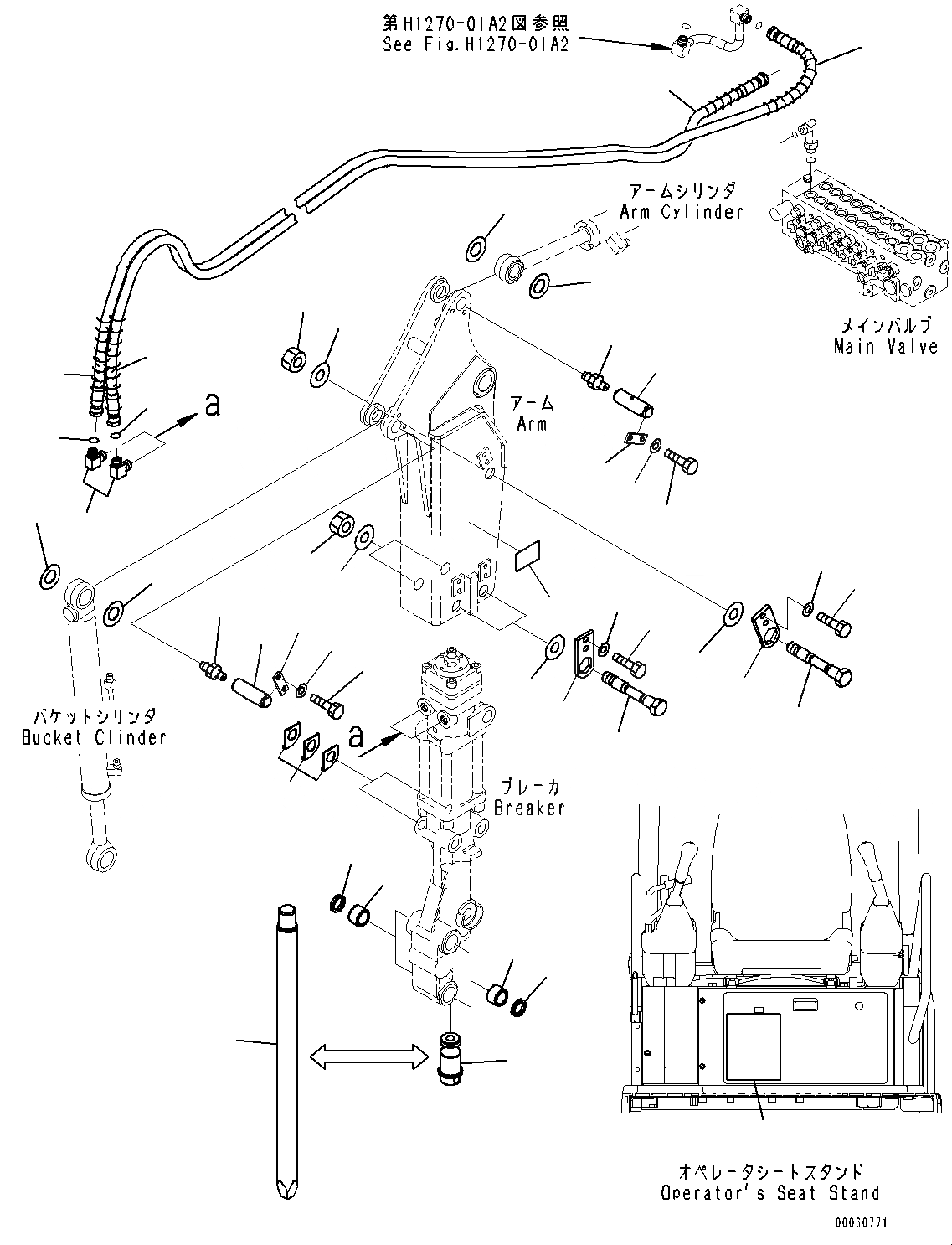 Схема запчастей Komatsu PC18MR-3 - РУКОЯТЬ, ДОПОЛН. ГИДРОЛИНИЯ (№-) РУКОЯТЬ, ДЛЯ MACHINE С ГИДРОМОЛОТОМ