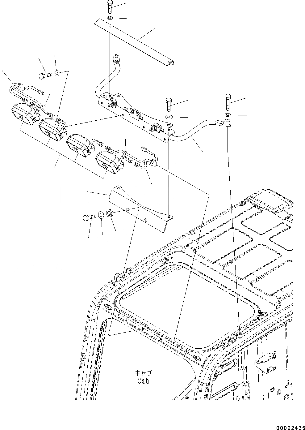 Схема запчастей Komatsu PC130-8 - ДОПОЛН. РАБОЧ.ING LIGHT, ДЛЯ ВЕРХН. КАБИНА E ЭЛЕКТРИКА