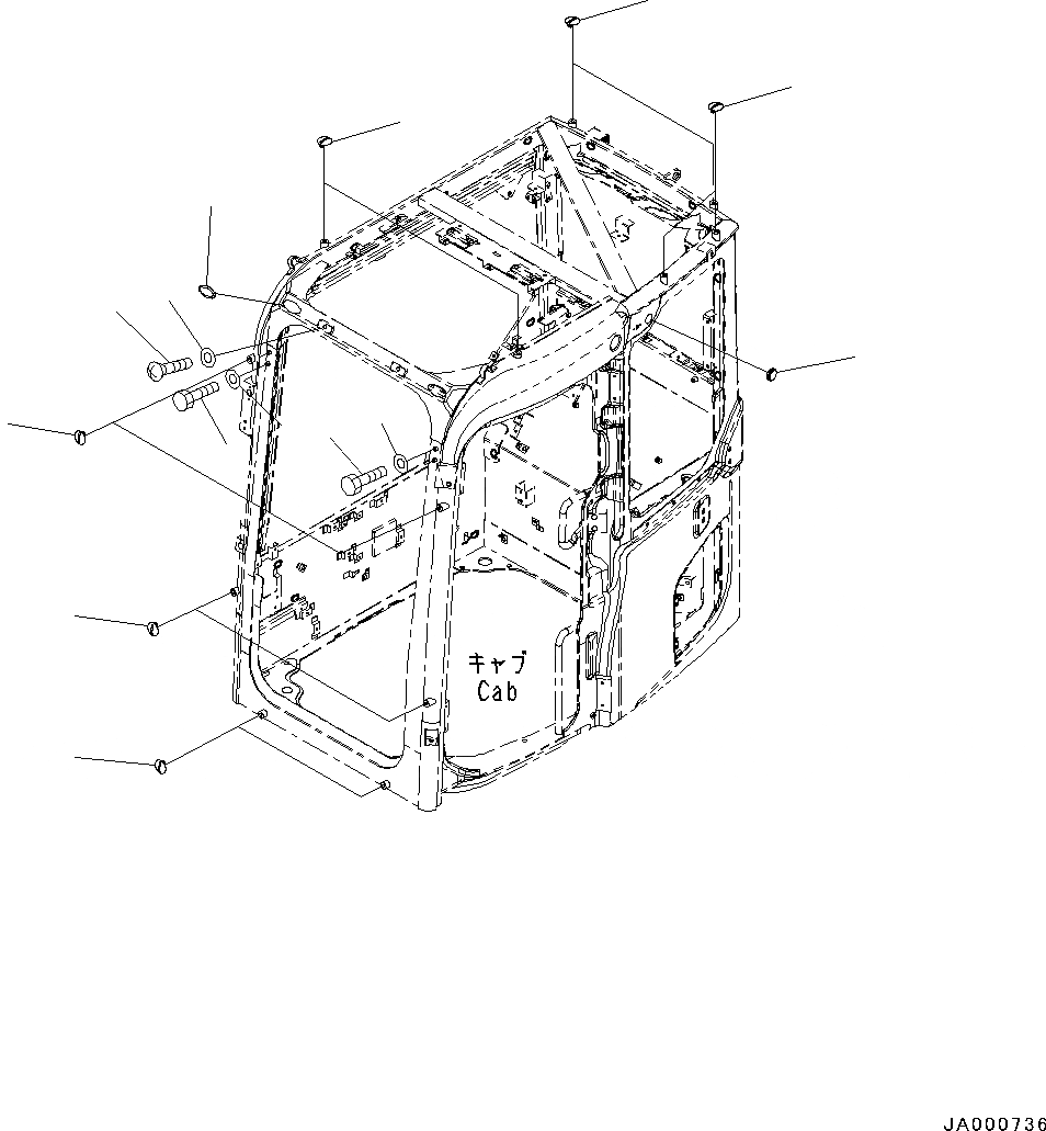 Схема запчастей Komatsu PC88MR-8 - КАБИНА, ЗАГЛУШКА (№-) КАБИНА, С KOMTRAX, ДЛЯ СТРАН ЕС ARRANGEMENT