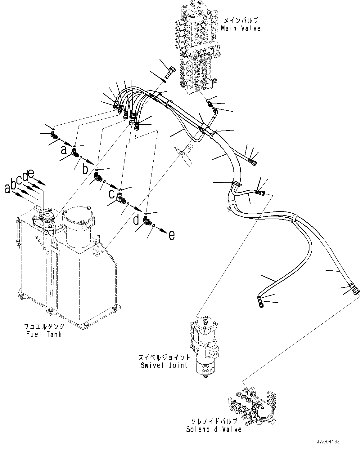Схема запчастей Komatsu PC88MR-8 - ДРЕНАЖН. ТРУБЫ, ТОПЛИВН. БАК. TO ПОВОРОТНОЕ СОЕДИНЕНИЕ И СОЛЕНОИДНЫЙ КЛАПАН (№-) ДРЕНАЖН. ТРУБЫ, С ПОВОРОТН. ОТВАЛ С ИЗМ. УГЛОМ