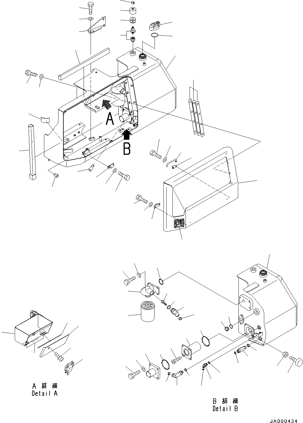 Схема запчастей Komatsu D31EX-22 - ГИДР. БАК., БАК И КРЫШКА(№-) ГИДР. БАК.