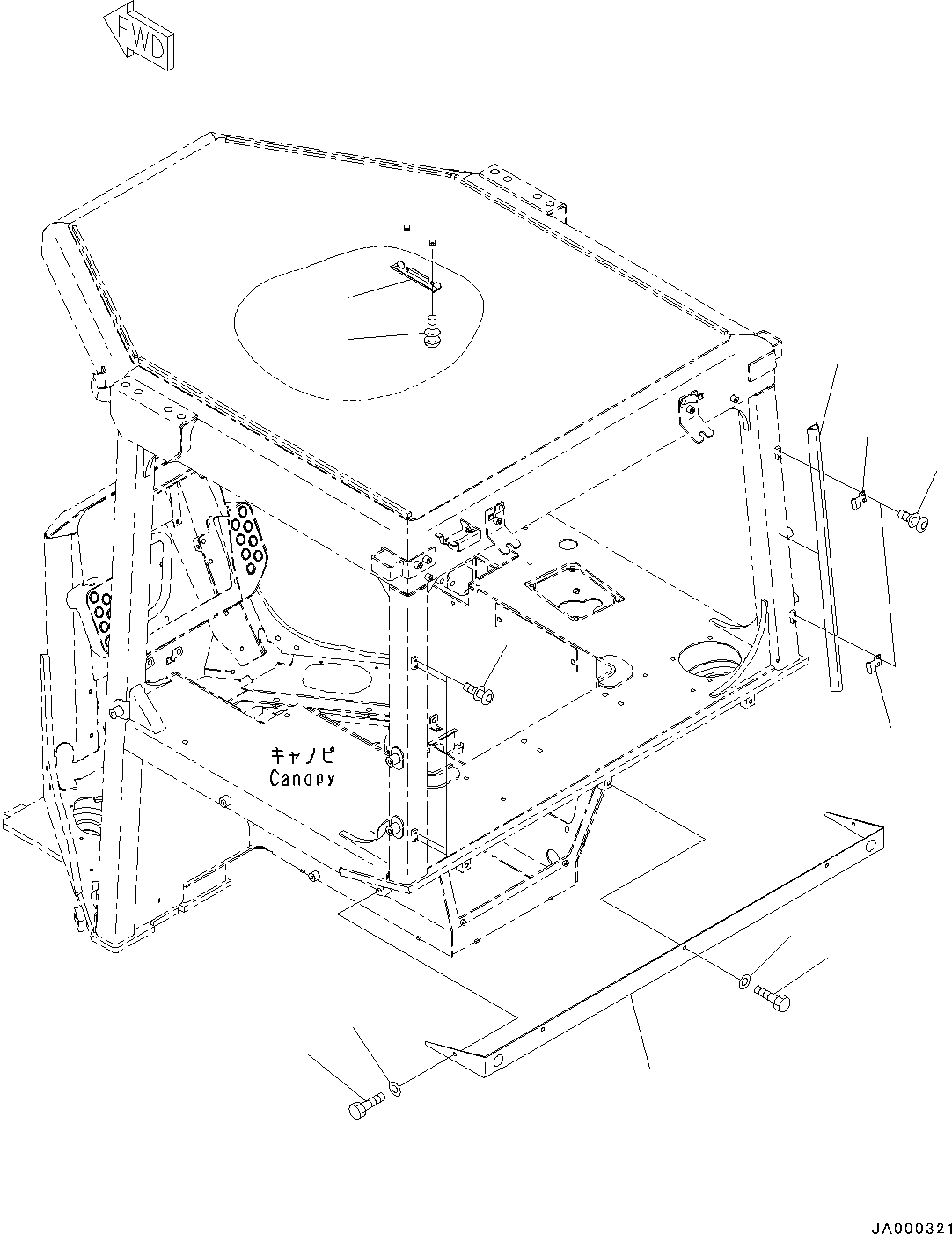 Схема запчастей Komatsu D37EX-22 - СИСТЕМА ROPS, КРЫШКА(№-) СИСТЕМА ROPS, С МАСТЕР КЛЮЧ