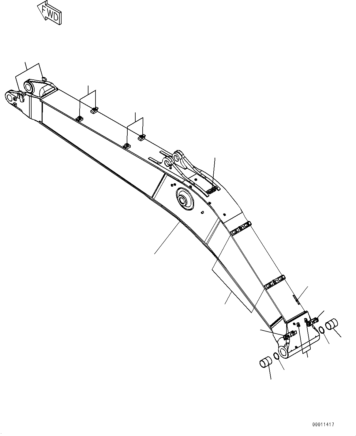 Схема запчастей Komatsu PC400LC-8 - СТРЕЛА, СТРЕЛА И ВТУЛКА (№7-) СТРЕЛА, 7MM УСИЛ. ТИП, -НАВЕСН. ОБОРУД