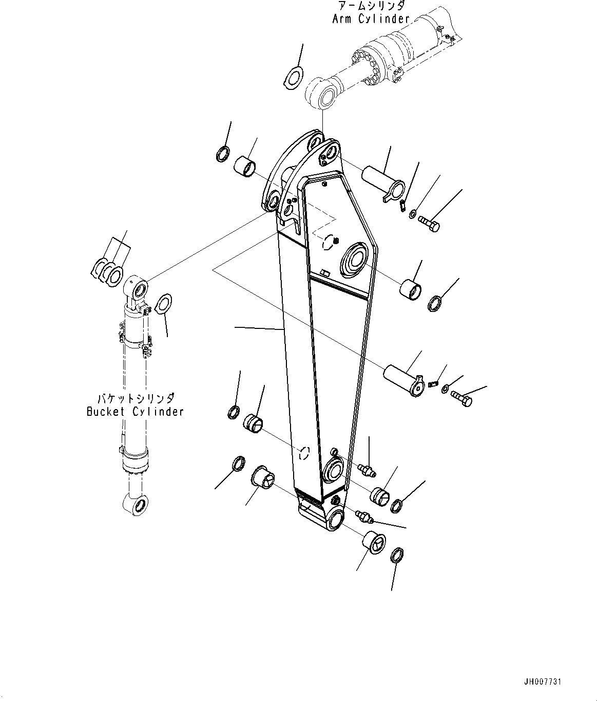Схема запчастей Komatsu PC400-8 - РУКОЯТЬ, РУКОЯТЬ И ПАЛЕЦ (№7-) РУКОЯТЬ, MM, ЧАС. СМАЗКА INTERVAL