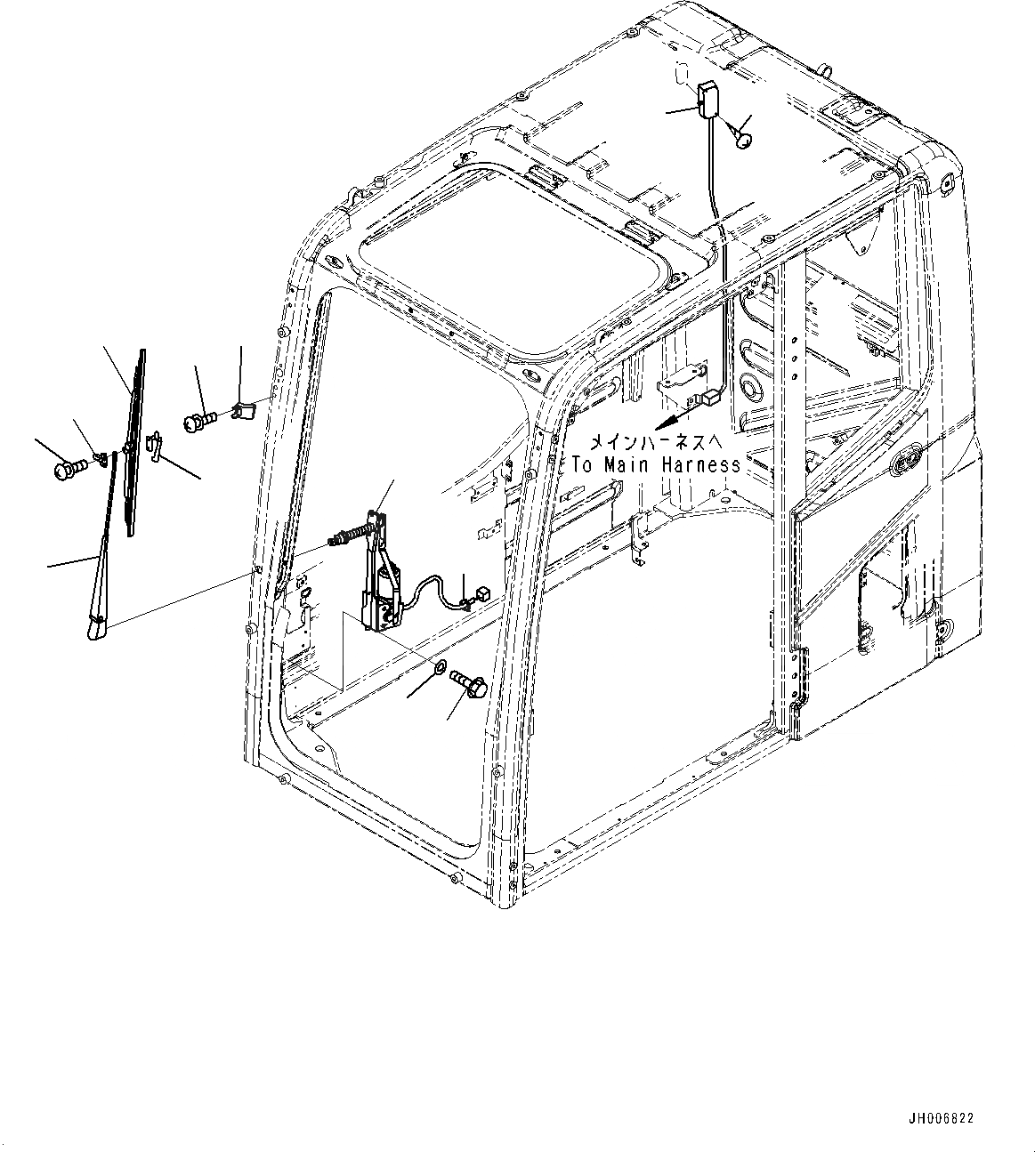 Схема запчастей Komatsu PC400-8R - КАБИНА, ДВОРНИКИ И ОСВЕЩЕНИЕ (№78-) КАБИНА, ЕС ARRANGEMENT, КАБИНА ROPS, ПРАВ. И ЗАДН. ФИКС. ОКНА, С МАСТЕР КЛЮЧ