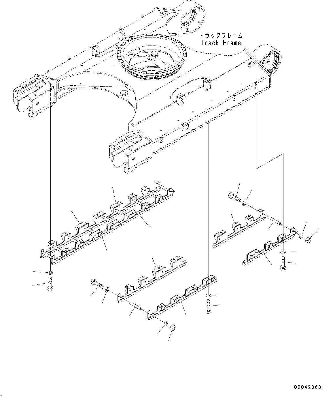 Схема запчастей Komatsu PC400LC-8R - ГУСЕНИЧНАЯ РАМА, ПОЛН. ЗАЩИТА КАТКОВ (№7-7) ГУСЕНИЧНАЯ РАМА, ОДНОБОРТН.D, С КРЫШКОЙ, ПОЛН. LENGTH