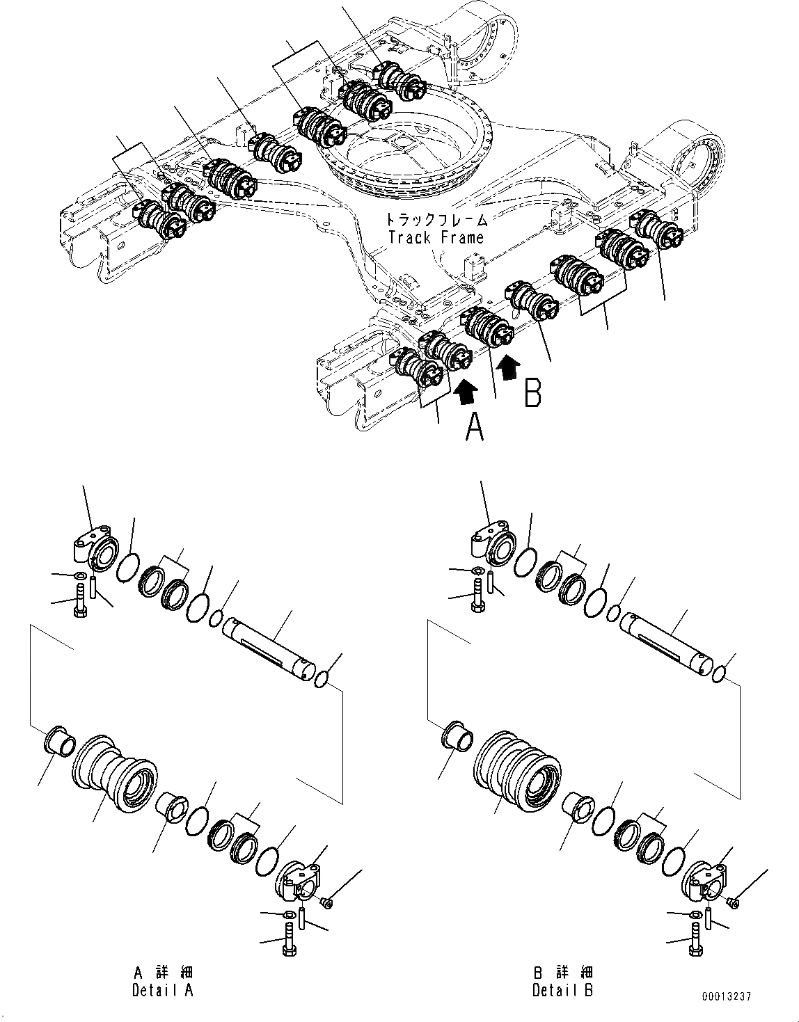 Схема запчастей Komatsu PC450LC-8 - ГУСЕНИЧНАЯ РАМА, ОПОРНЫЙ КАТОК (№7-78) ГУСЕНИЧНАЯ РАМА, ДВУБОРТН., НИЖН. КРЫШКА, РЕГУЛЯТОР ТИП