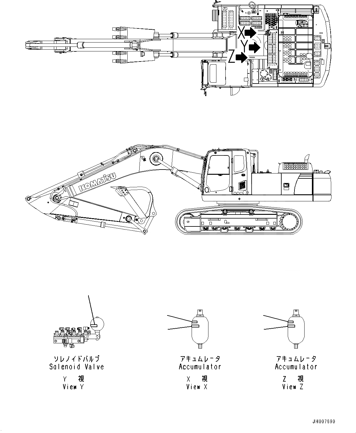 Схема запчастей Komatsu PC450LC-8 - ПРЕДУПРЕЖДАЮЩ. МАРКИРОВКАS, АККУМУЛЯТОР (№7-) ПРЕДУПРЕЖДАЮЩ. МАРКИРОВКАS, АККУМУЛЯТОР, АНГЛ., США И PUERTO RICO, ДОПОЛН. АКТУАТОР ТРУБЫ, АККУМУЛЯТОР, АВСТРАЛИЯ REGULATION