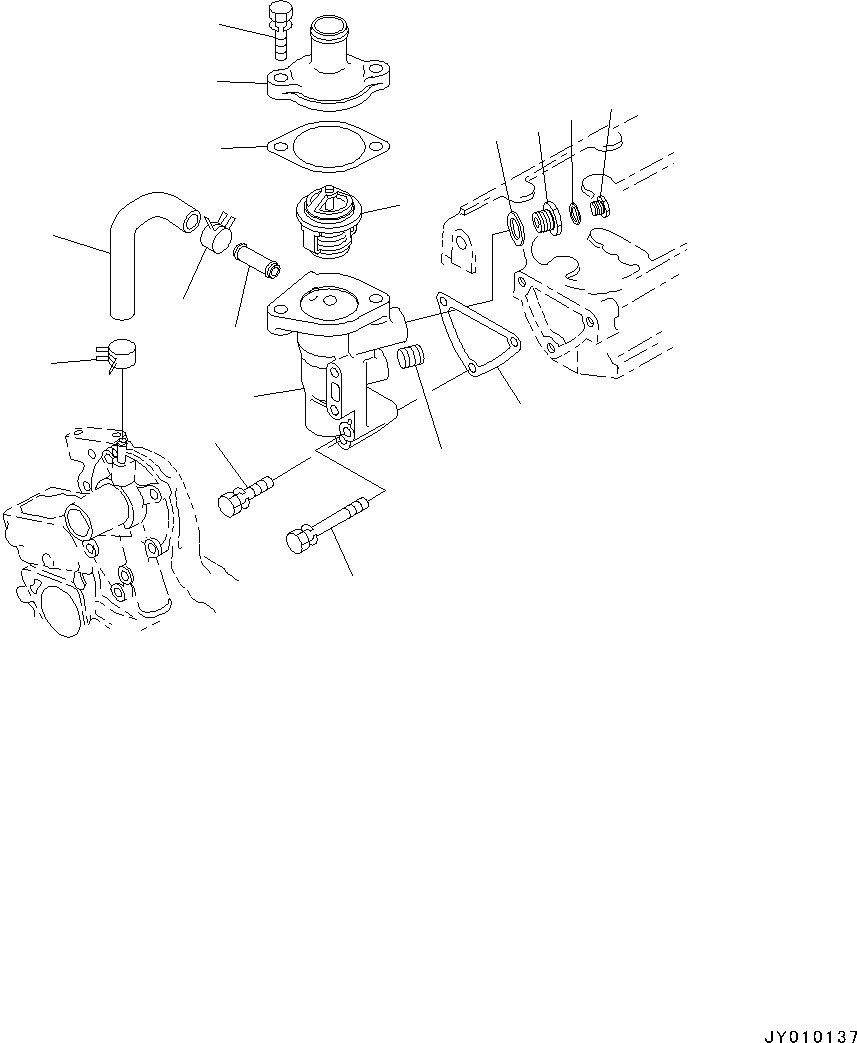 Схема запчастей Komatsu 3D67E-2A - ДВИГАТЕЛЬ, ВОДН. ФЛАНЕЦ И ТЕРМОСТАТ (№8A7-) ДВИГАТЕЛЬ, ОДИНОЧН. ЭЛЕМЕНТ ТИП