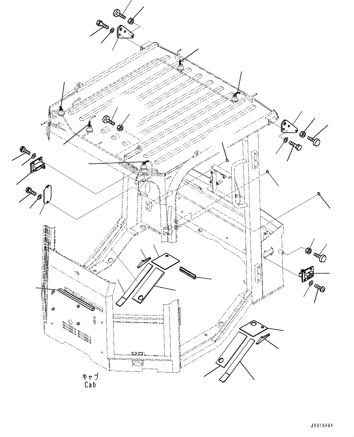 Схема запчастей Komatsu WA50-6 - КАБИНА, КАБИНА НАРУЖН. ЩИТКИS И БЛОК ДВЕРИ, СТОПОР (№9-) КАБИНА, ДЛЯ США, С КОНДИЦИОНЕРОМ, ДЛЯ КАБИНА ROPS