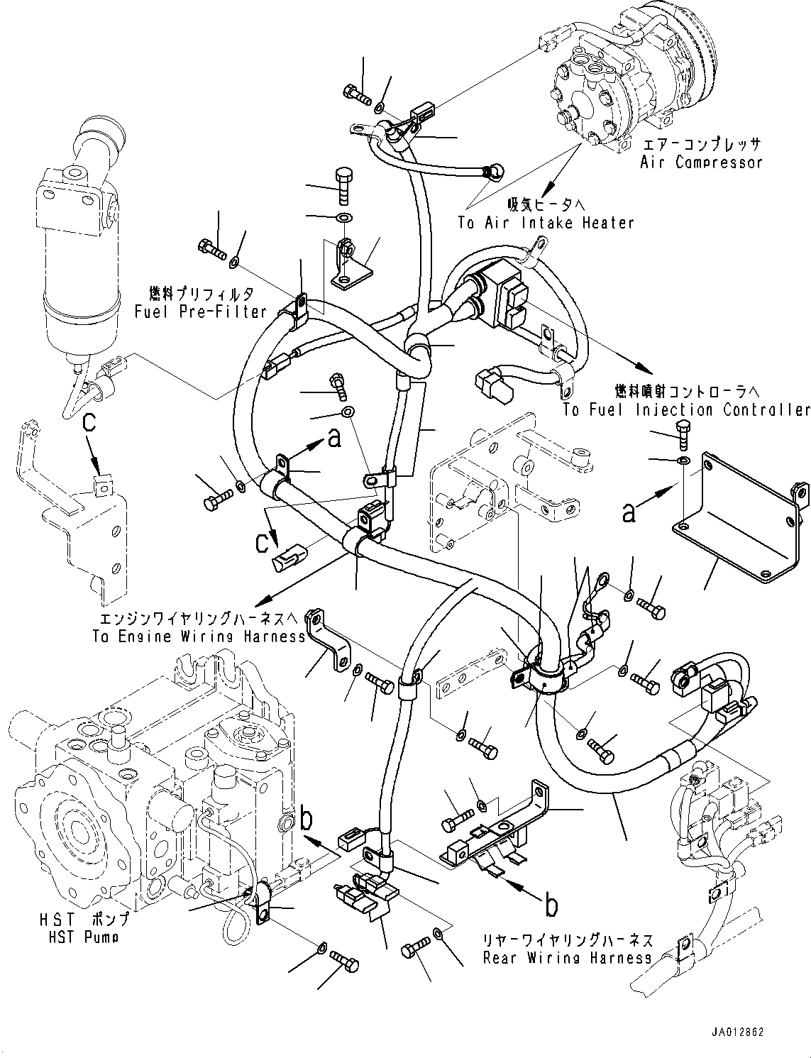 Схема запчастей Komatsu WA200-6 - ДВИГАТЕЛЬ ПРОВОДКА, ПРОВОДКА (№77-) ДВИГАТЕЛЬ ПРОВОДКА, С КОНДИЦИОНЕРОМ