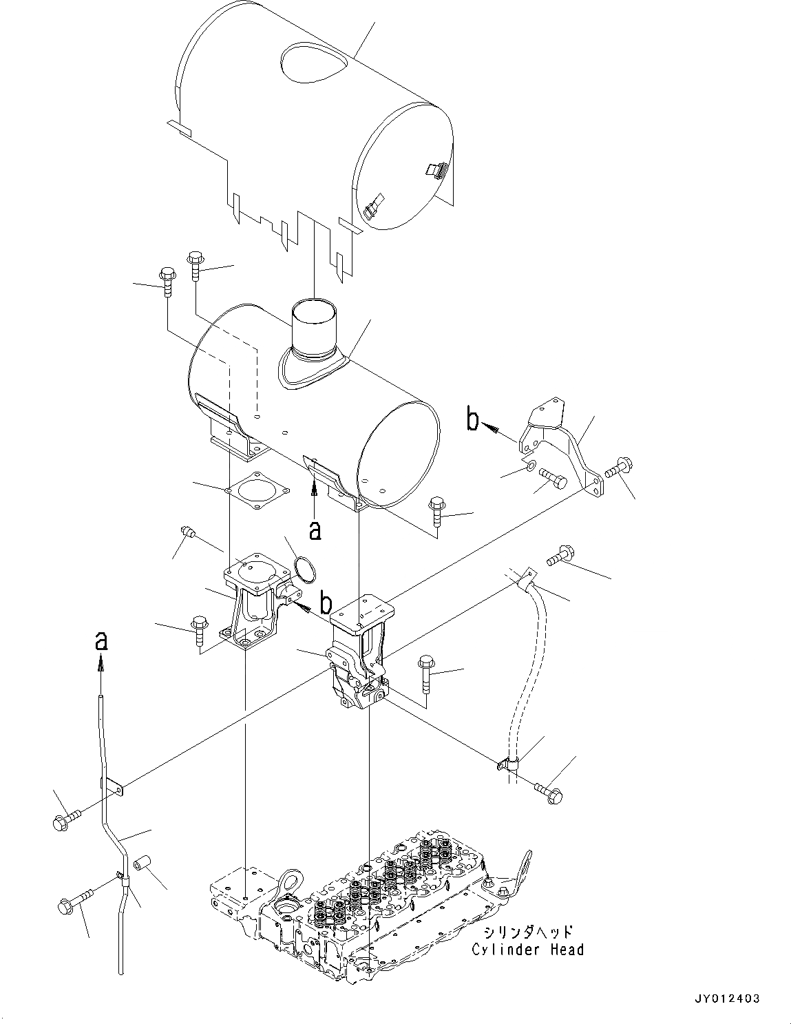 Схема запчастей Komatsu SAA4D107E-1B - ВЫПУСКН. ГЛУШИТЕЛЬ И МОНТАЖНЫЙ КАРКАС, (№9989-979) ВЫПУСКН. ГЛУШИТЕЛЬ И МОНТАЖНЫЙ КАРКАС