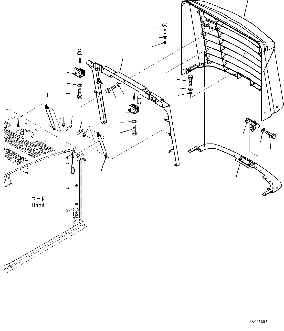 Схема запчастей Komatsu WA200-6 - КАПОТ, РЕШЕТКА (№7-) КАПОТ, С СИГНАЛ. ЗАДНЕГО ХОДА, С УДЛИНН. ВПУСК ВОЗДУХА, PROVISION ДЛЯ ПОЛН. КРЫЛО