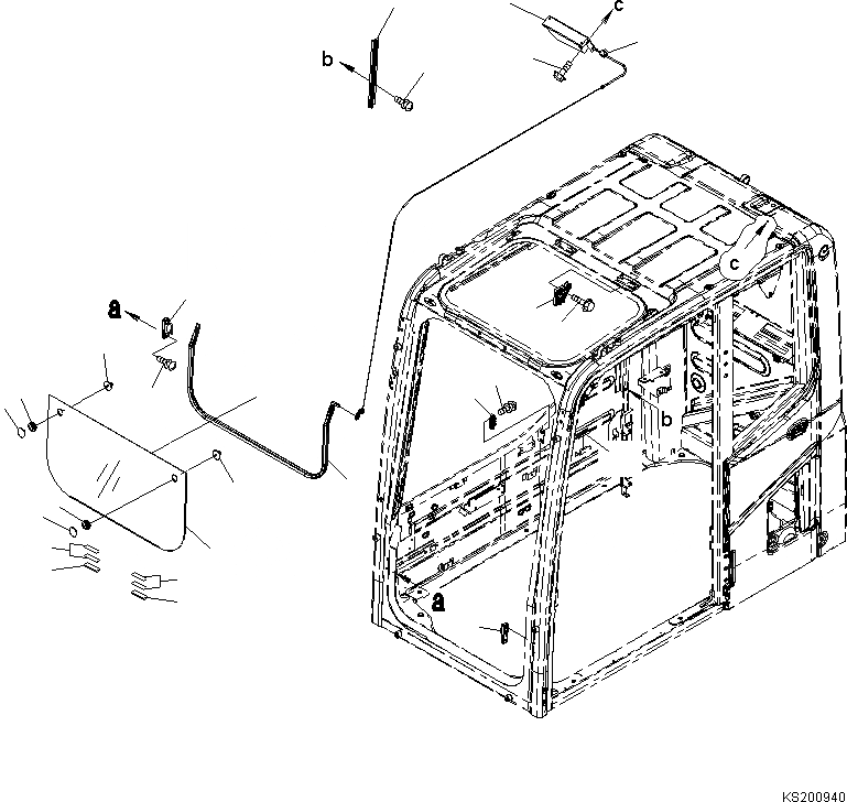 Схема запчастей Komatsu PC190NLC-8 - КАБИНА, -АКТУАТОР, ПЕРЕДН. НИЖН. ОКНА КАБИНА, -АКТУАТОР