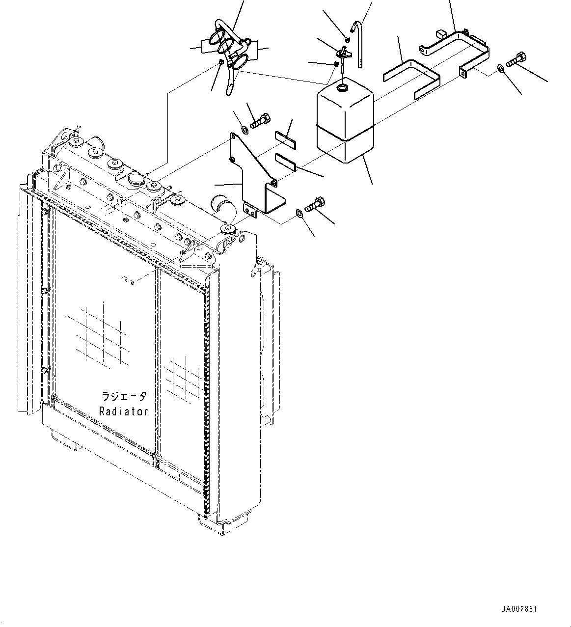 Схема запчастей Komatsu D65EX-16 - РАДИАТОР, ОМЫВАТЕЛЬ СТЕКЛА БАК (№8-) РАДИАТОР, С PLASTIC ВЕНТИЛЯТОР