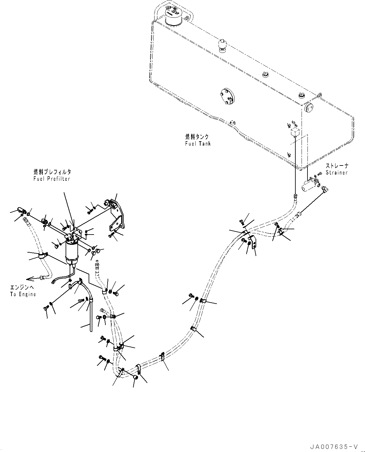 Схема запчастей Komatsu D65EX-16 - ТОПЛИВН. ПОДАЮЩ. ТРУБЫ, PREФИЛЬТР. КОРПУС (№8-) ТОПЛИВН. ПОДАЮЩ. ТРУБЫ, С ТОПЛИВН. ФИЛЬТР ОБОГРЕВАТЕЛЬ.