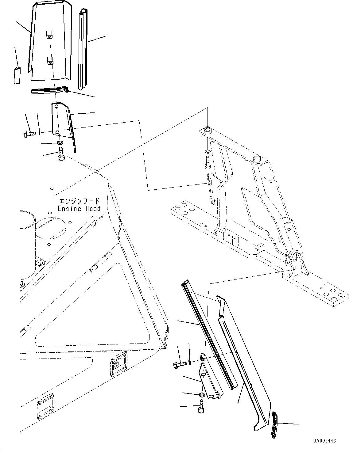 Схема запчастей Komatsu D65EX-16 - ФРОНТАЛЬНАЯ ЗАЩИТА ГРУППА, КАПОТ СУППОРТ ЗАДН. БОКОВ. КРЫШКА (№8-) ФРОНТАЛЬНАЯ ЗАЩИТА ГРУППА, ДЛЯ EXTREME ХОЛОДН. AREA СПЕЦ-ЯIFICATION (- DEG C)