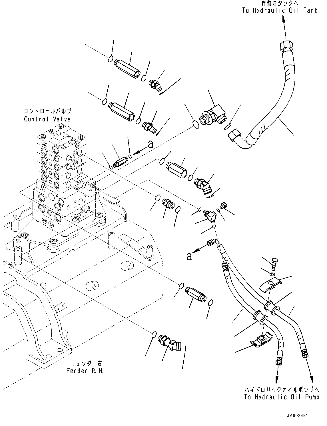 Схема запчастей Komatsu D65EX-16 - КРЫЛО ГРУППА, ГИДРОЛИНИЯ (№8-) КРЫЛО ГРУППА, ДЛЯ MACHINE С 5-СЕКЦИОНН. КЛАПАН ГИДРАВЛS, С ПОВОРОТН. ОТВАЛ С ИЗМ. УГЛОМ DOZER, ДЛЯ MACHINE С РЫХЛИТЕЛЕМ