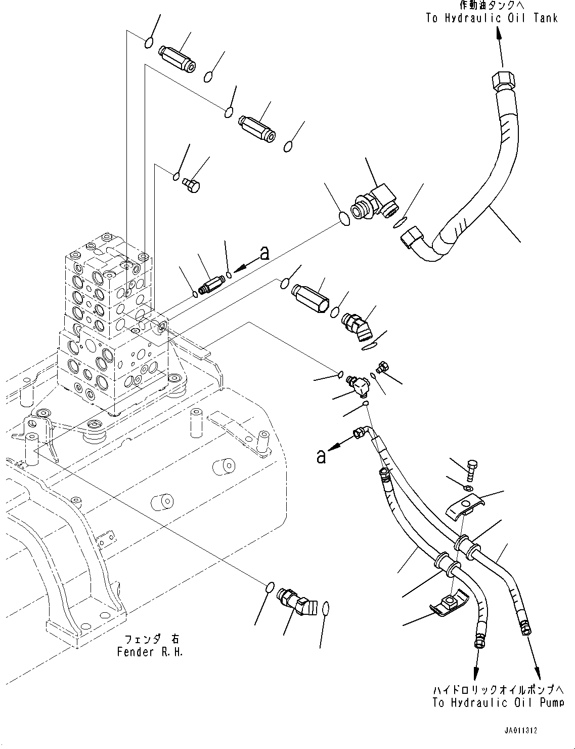 Схема запчастей Komatsu D65EX-16 - КРЫЛО ГРУППА, ГИДРОЛИНИЯ (№8-) КРЫЛО ГРУППА, АККУМУЛЯТОР, PPC ТРУБЫ, TОБОД КОЛЕСАMING DOZER