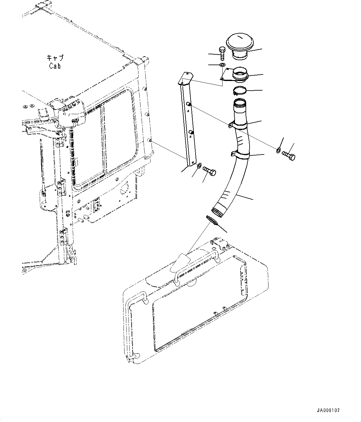 Схема запчастей Komatsu D65EX-16 - КРЫШКА КРЫЛА, EXTENSION ТРУБЫ (№8-) КРЫШКА КРЫЛА, С ВПУСК ВОЗДУХА И ВЫХЛОПНАЯ ТРУБА EXTENSION