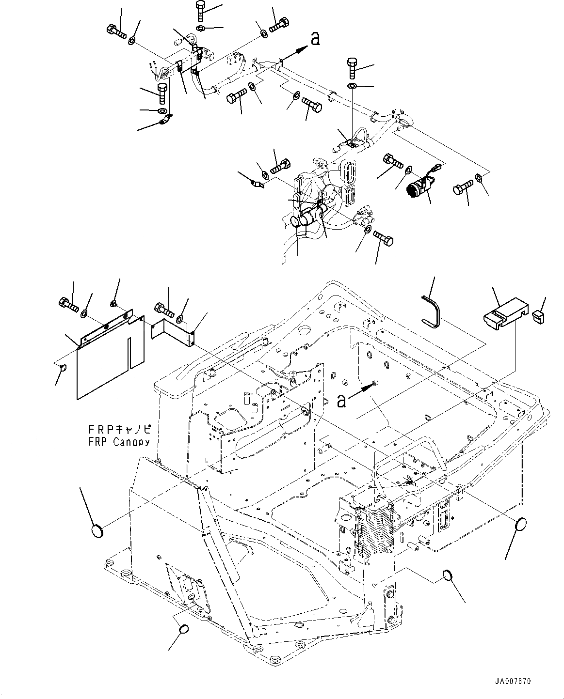 Схема запчастей Komatsu D65PX-16 - ПОЛ, ПРОВОДКА КРЕПЛЕНИЕ (№8-) ПОЛ, С FRP НАВЕС