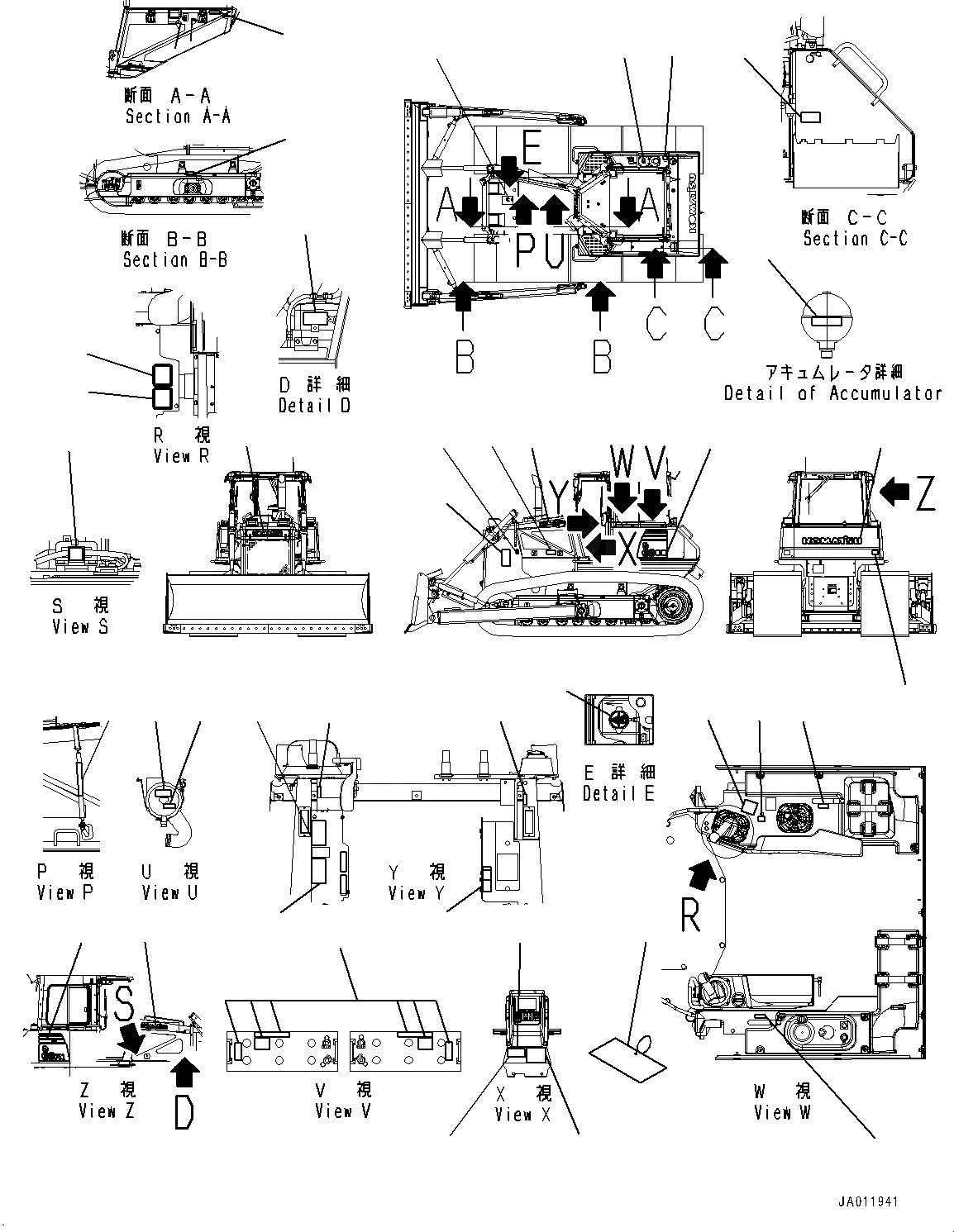 Схема запчастей Komatsu D65WX-16 - МАРКИРОВКА (№8-) МАРКИРОВКА, АНГЛ., ЕС СПЕЦ-ЯIFICATION, С ПОВОРОТН. ОТВАЛ С ИЗМ. УГЛОМ DOZER, ВНУТР. РАМА, ВЫСОК. ЕМК. АККУМУЛЯТОР