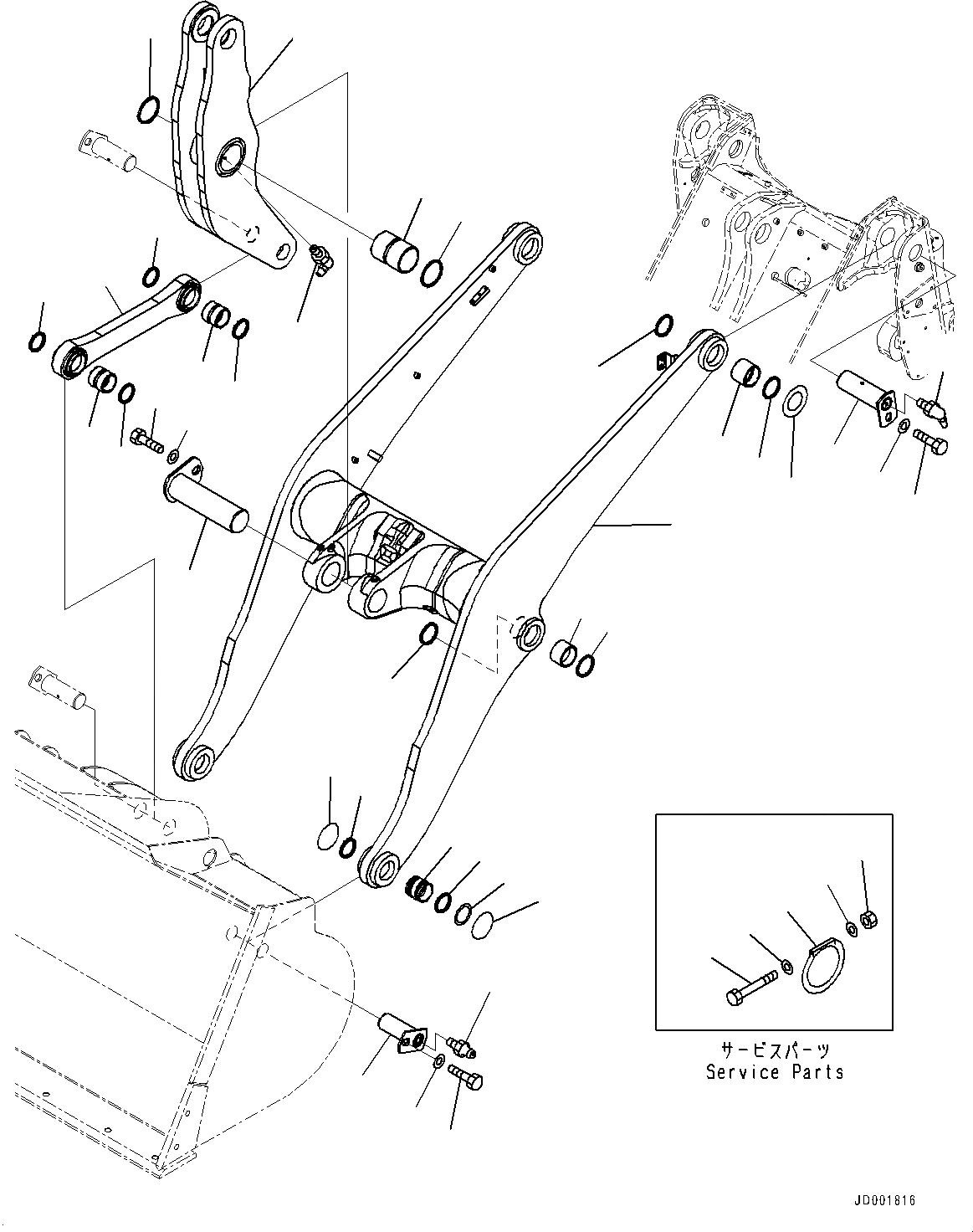 Схема запчастей Komatsu WA320-6 - РУКОЯТЬ И BELL CRANK, СТРЕЛА, BELL CRANK И СОЕДИНИТЕЛЬН. ЗВЕНО (№79-797) РУКОЯТЬ И BELL CRANK, С УДАЛЕНН. СИСТ. СМАЗКИ ТРУБКА