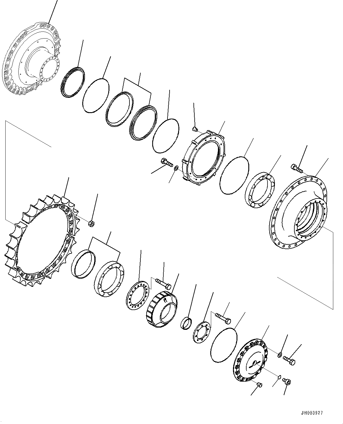 Схема запчастей Komatsu D375A-6 - КОНЕЧНАЯ ПЕРЕДАЧА, ЗВЕЗДОЧКА БАРАБАН ЛЕВ. (№-) КОНЕЧНАЯ ПЕРЕДАЧА, УДЛИНН. ГУСЕНИЧНАЯ РАМА, ДЛЯ ИНДОНЕЗ.