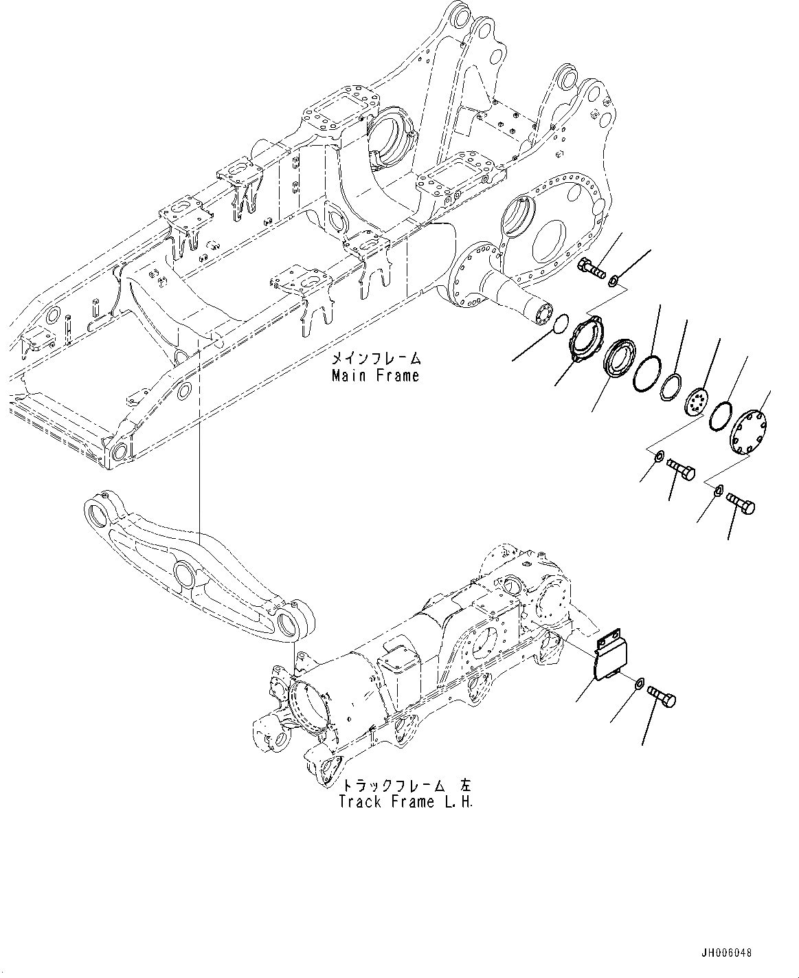 Схема запчастей Komatsu D375A-6 - ГУСЕНИЧНАЯ РАМА, PIVOT, ЛЕВ. (№-) ГУСЕНИЧНАЯ РАМА, С ЗАЩИТА ОПОРНЫХ КАТКОВ, УДЛИНН.