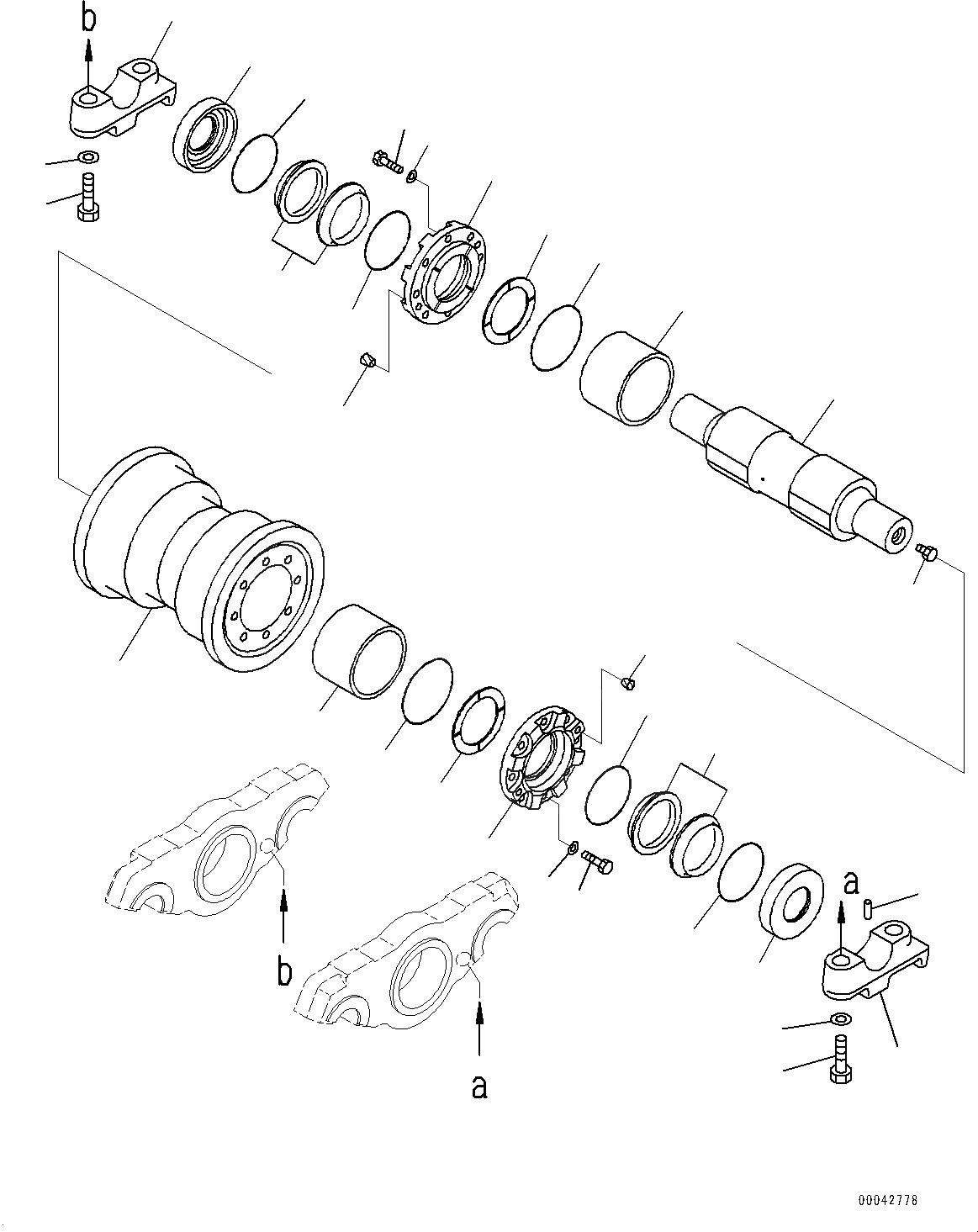 Схема запчастей Komatsu D275A-5R - ГУСЕНИЧНАЯ РАМА, ЗАДН. ТЕЛЕЖКА И ОПОРНЫЙ КАТОК, ЛЕВ. (/) (№-8) ГУСЕНИЧНАЯ РАМА, С ПОЛН. LENGTH ЗАЩИТА ОПОРНЫХ КАТКОВ