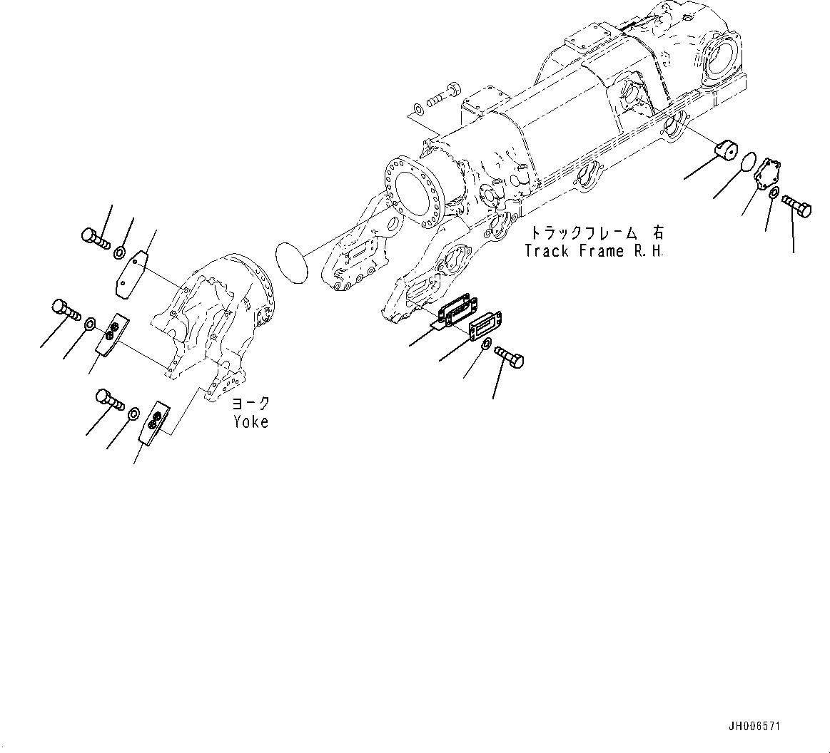Схема запчастей Komatsu D275A-5R - ГУСЕНИЧНАЯ РАМА, ОПОРНЫЙ ЭЛЕМЕНТ ЛЕНИВЦА, ПРАВ. (№-) ГУСЕНИЧНАЯ РАМА, С ЗАЩИТА ОПОРНЫХ КАТКОВ